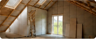 Combles aménagés en cours d'isolation sous rampants