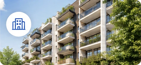 Façade d'un immeuble de copropriété récent avec balcons végétalisés