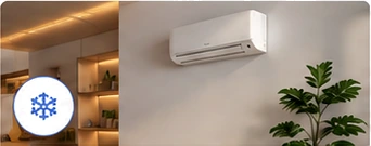 Unité intérieure murale d'une pompe à chaleur air / air dans un salon